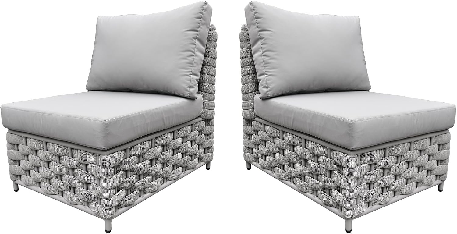 Modular Woven Rope Outdoor Sofa Set TWT Khaki Gray 2 Armless Seats for Balcony