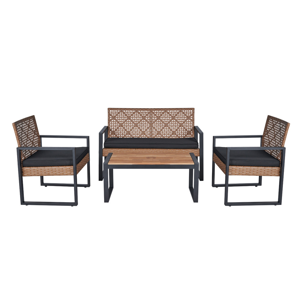 Patio Furniture Set Acacia Wood Table Top Morden Black & Light Brown