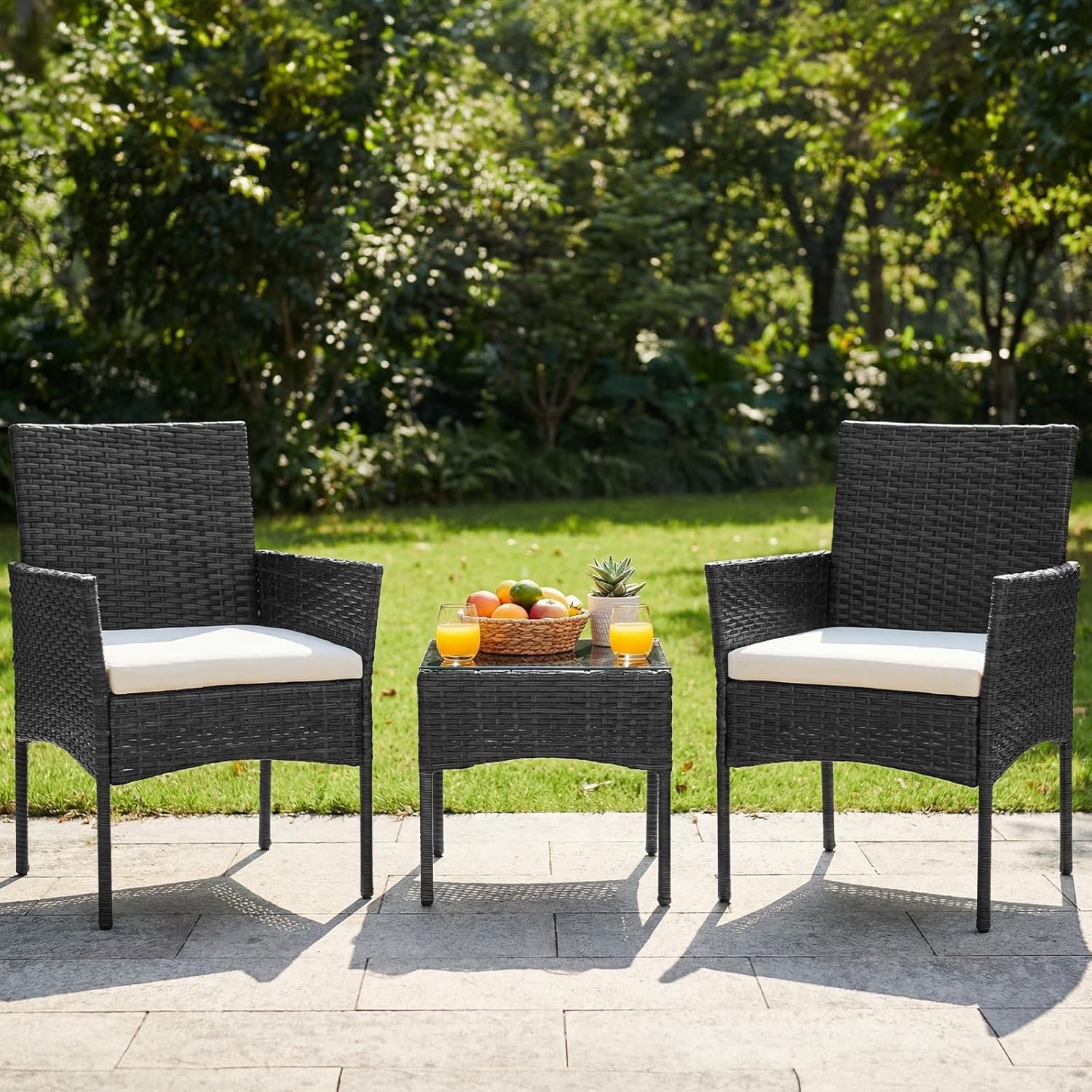 3-Piece Patio Furniture Set, All-Weather Outdoor Wicker Chairs with Removable…