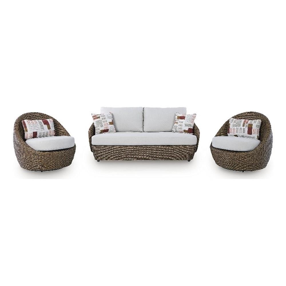 Bowery Hill 3-Piece Outdoor Wicker Loveseat and Swivel Chair Set