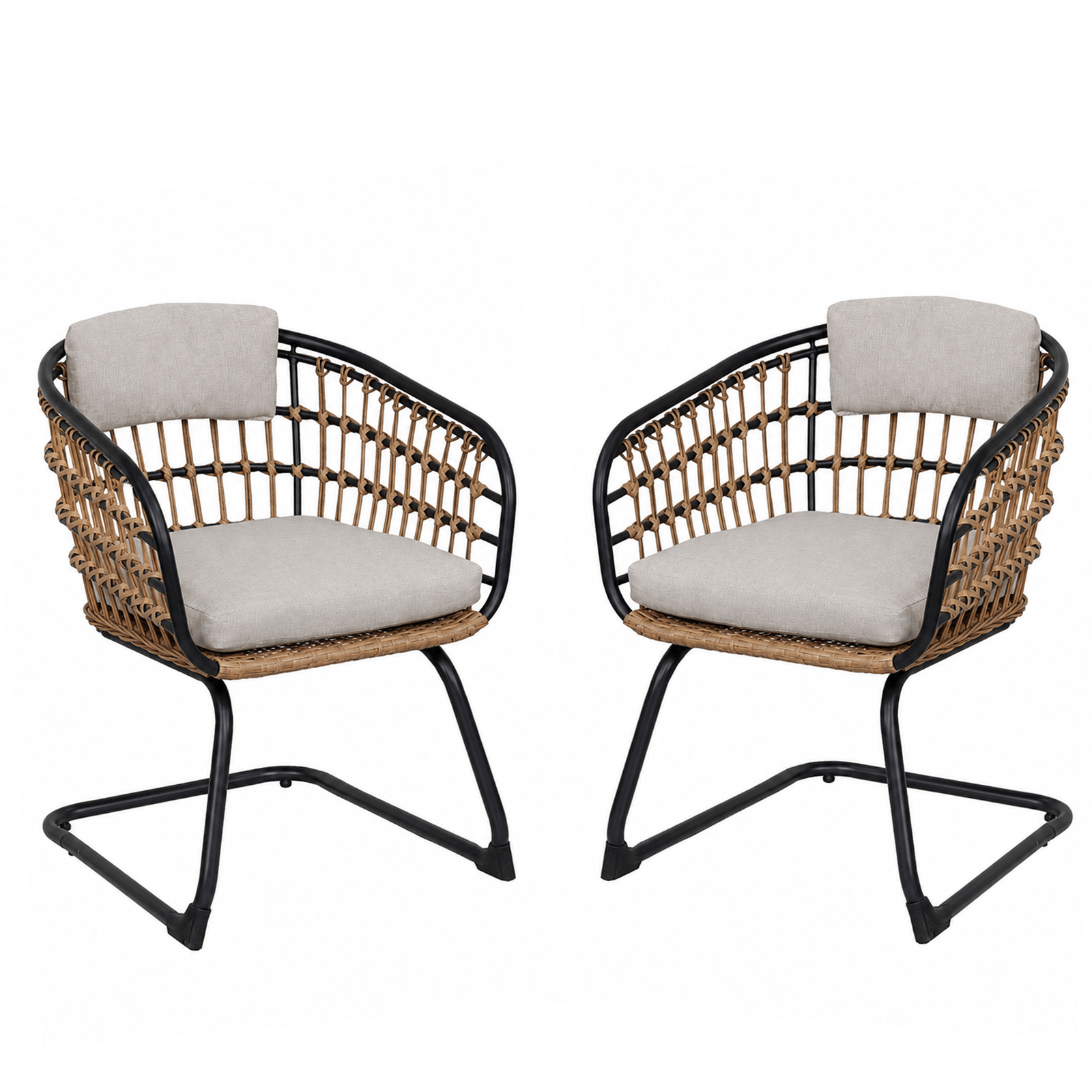 Wicker Dining Chair Set of 2, Beige, Steel Frame, Patio & Garden