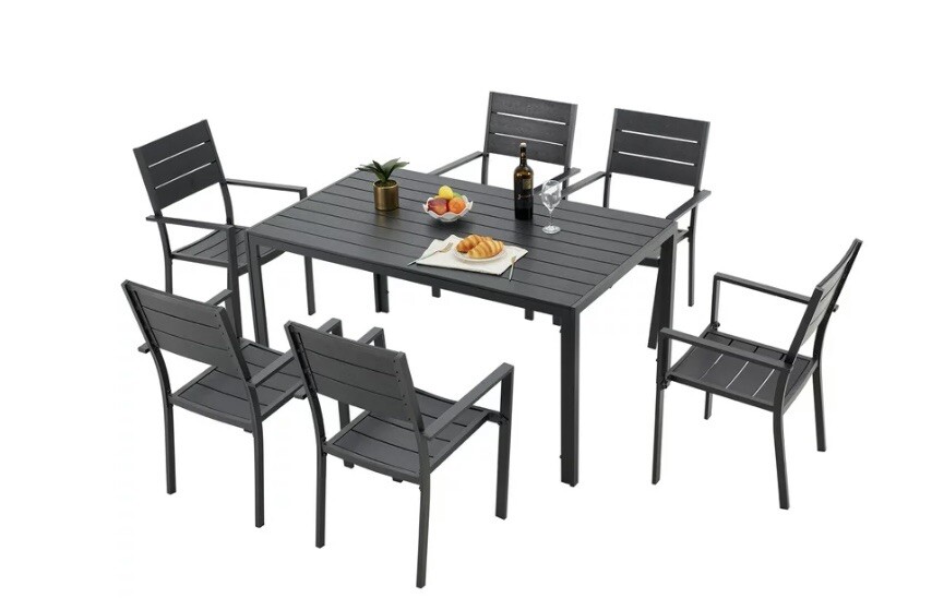 AECOJOY Aluminum 7 Piece Outdoor Furniture Patio Dining Set