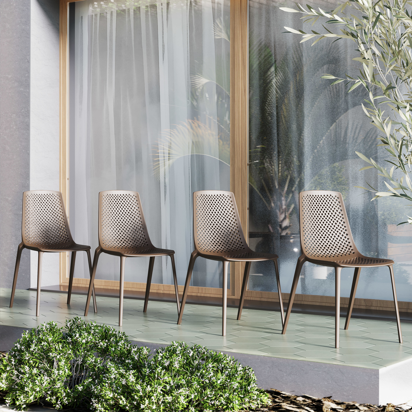 Amazonia Neuvy 7-Piece Outdoor Dining Set | Teak Finish | Brown Chairs