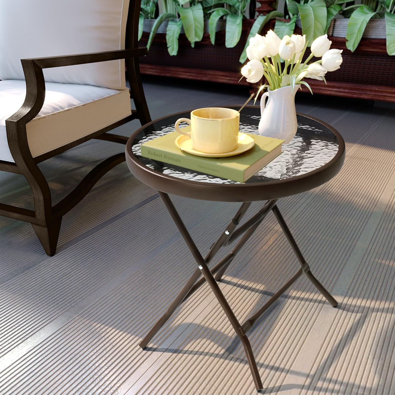 Outdoor Side Table – Small Folding Patio End Table for Pool, Balcony, Porch