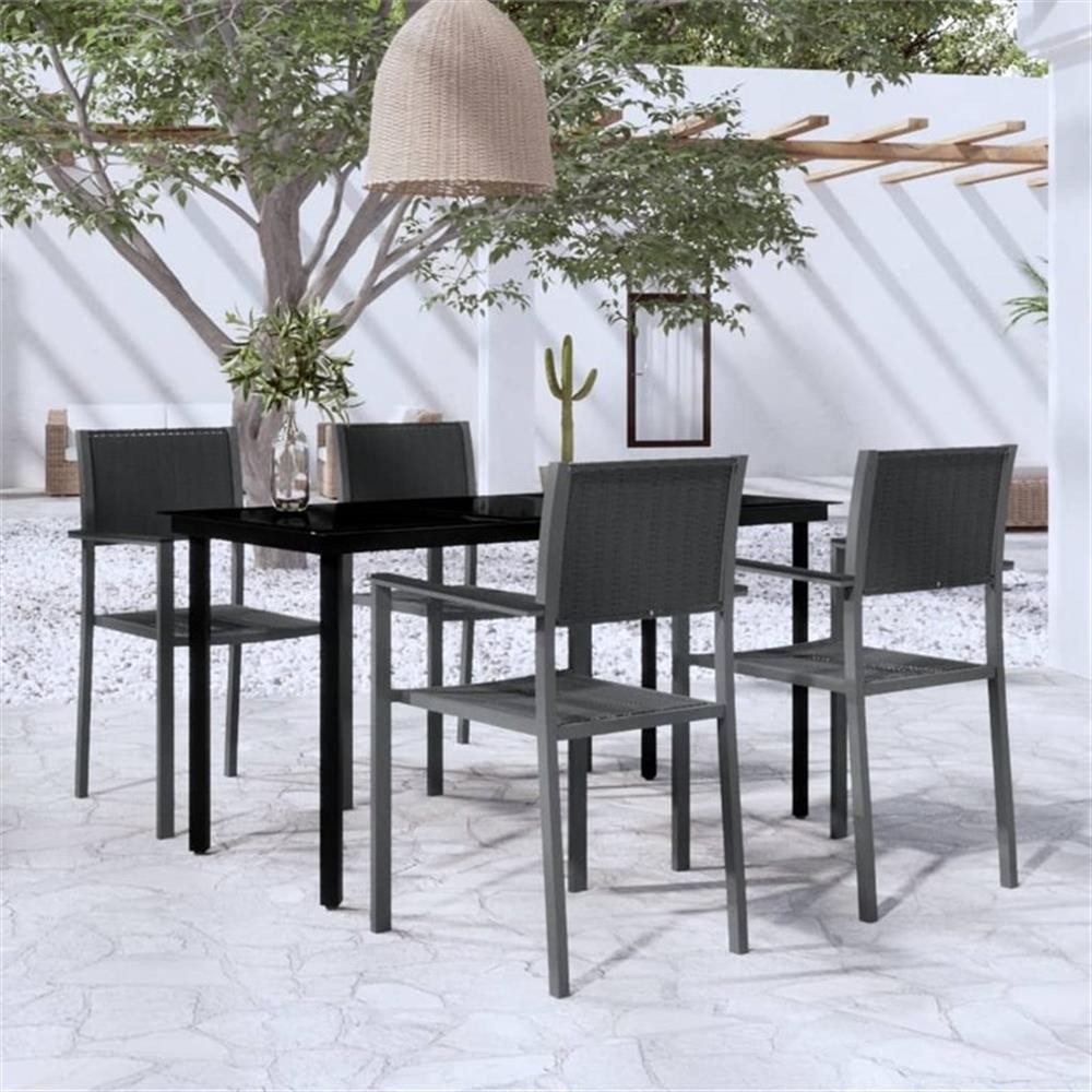 Bowery Hill Contemporary Powder-Coated Steel Garden Dining Set in Black