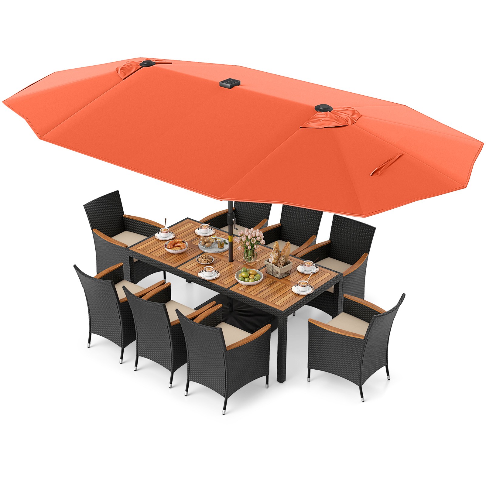 11 PCS Patio Dining Set w/ 15ft Double-Sided Patio Umbrella (Base Included)