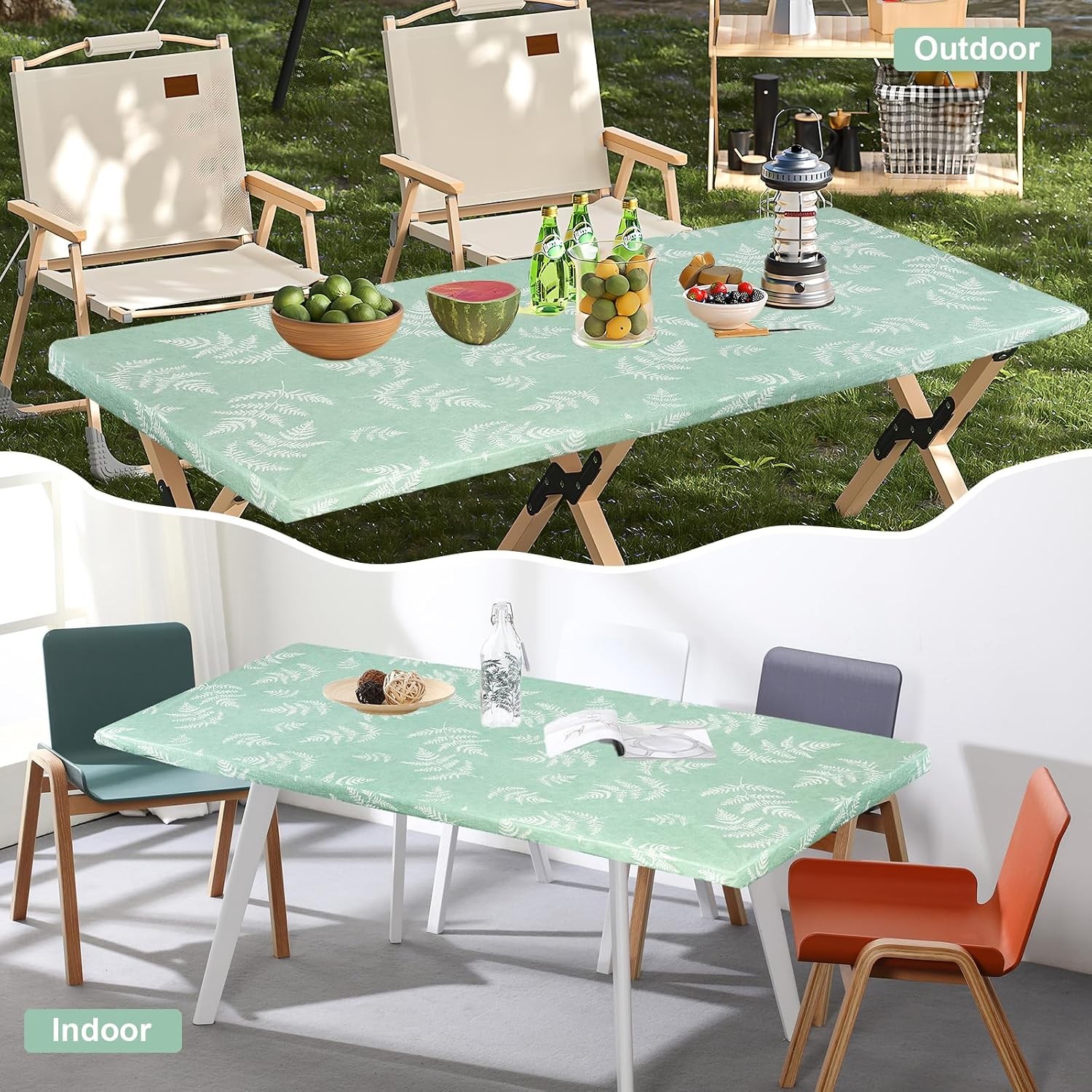 Fitted Tablecloth for 6 Foot Rectangle Tables Green Table Cloth Picnic Vinyl