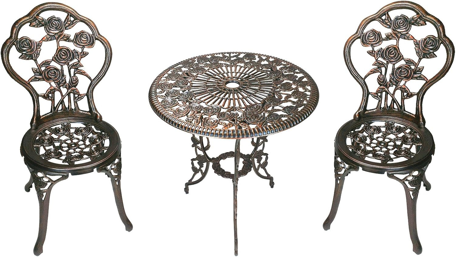 3-Piece Rose Bistro Set with 23.5-Inch Cast Aluminum Top Table