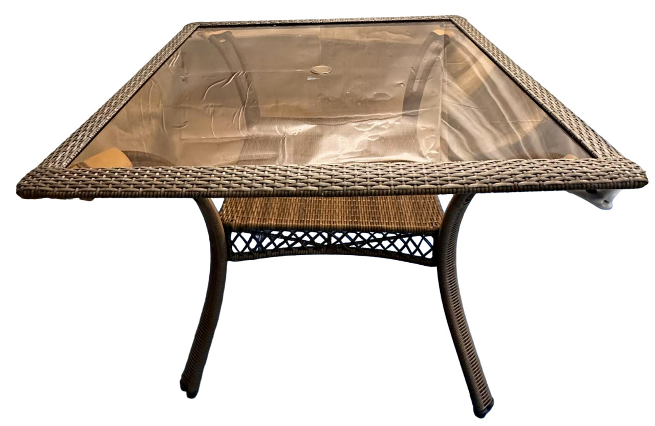 Hampton Bay Spring Haven 45-in Square Outdoor Patio Dining Table, Brown/Glass