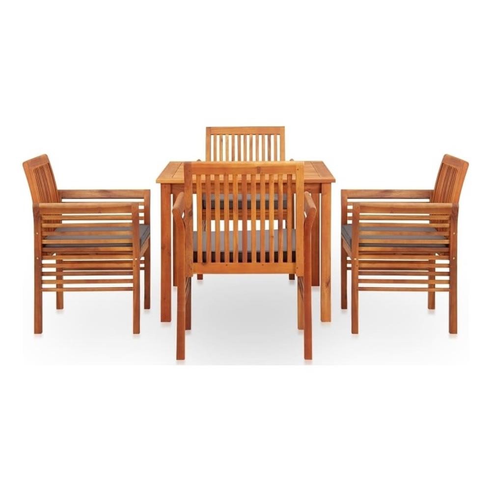 Bowery Hill Outdoor Dining Set in Brown Frame With in Dark Gray Cushions