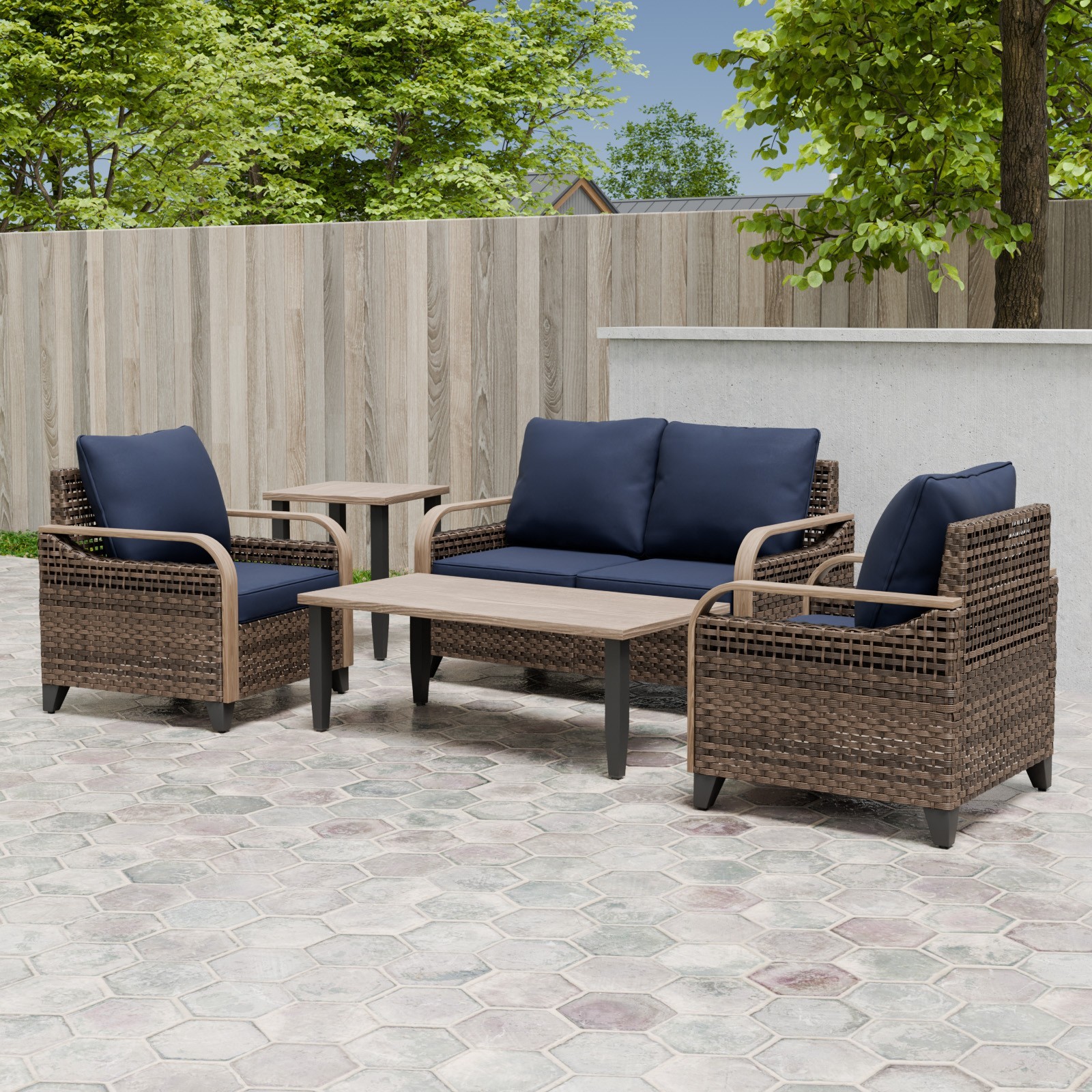 EAGLE PEAK 5 Piece Wicker Outdoor Patio Furniture Set