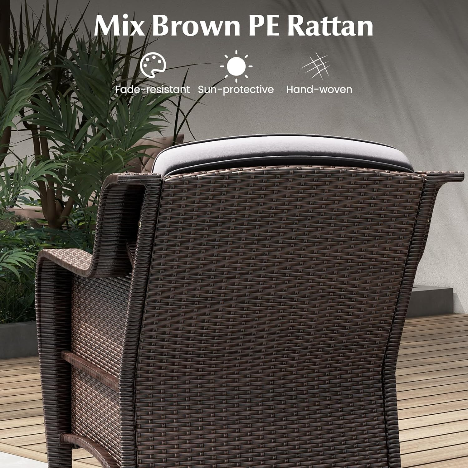3 Pieces Outdoor Patio Furniture Set, Patiojoy PE Rattan Wicker Chairs with Cush