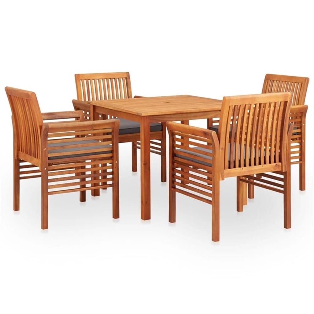 Bowery Hill Outdoor Dining Set in Brown Frame With in Dark Gray Cushions