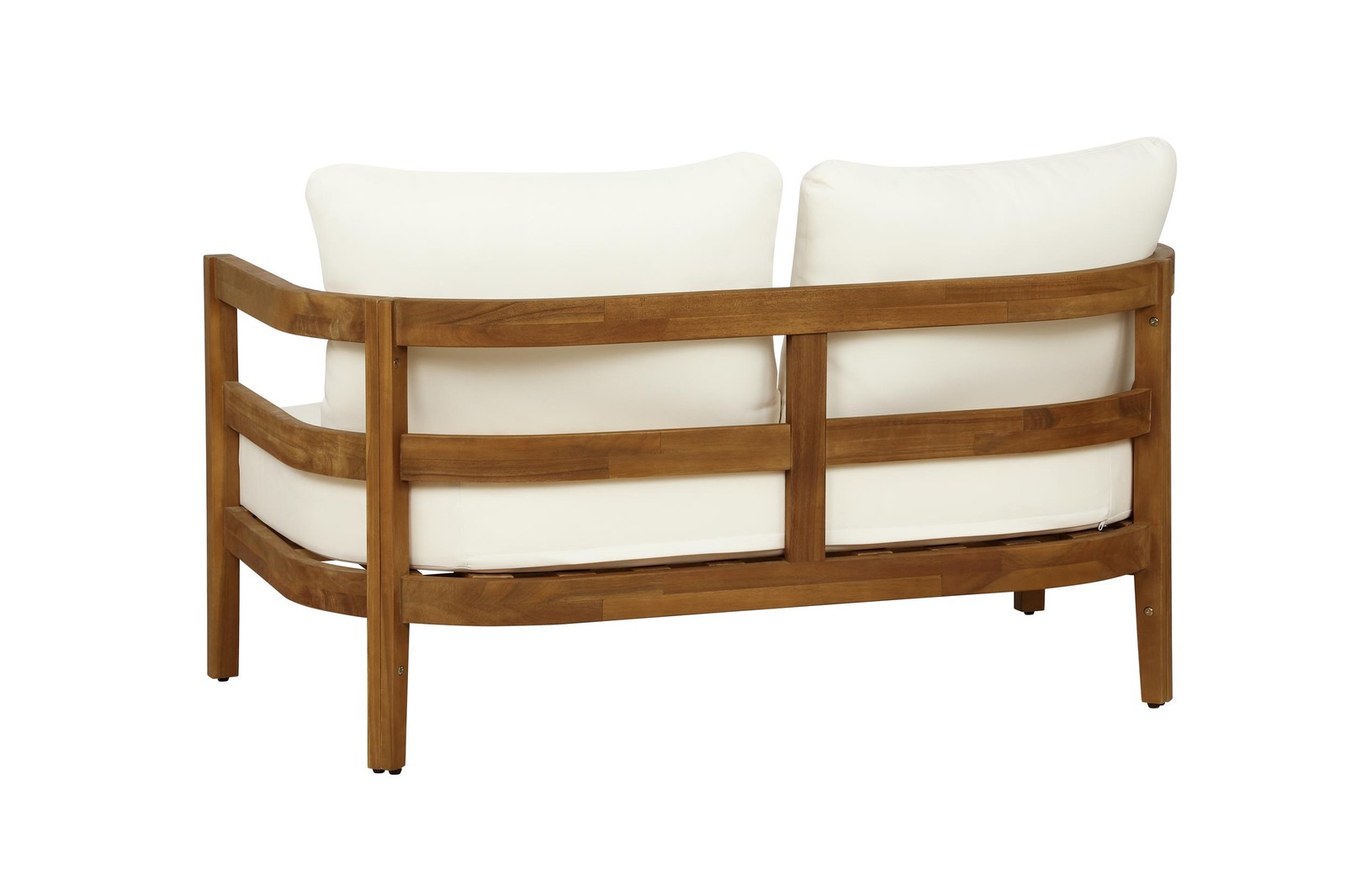 Linon Seacrest Loveseat and Table Set with Beige Cushions in Brown Acacia Wood