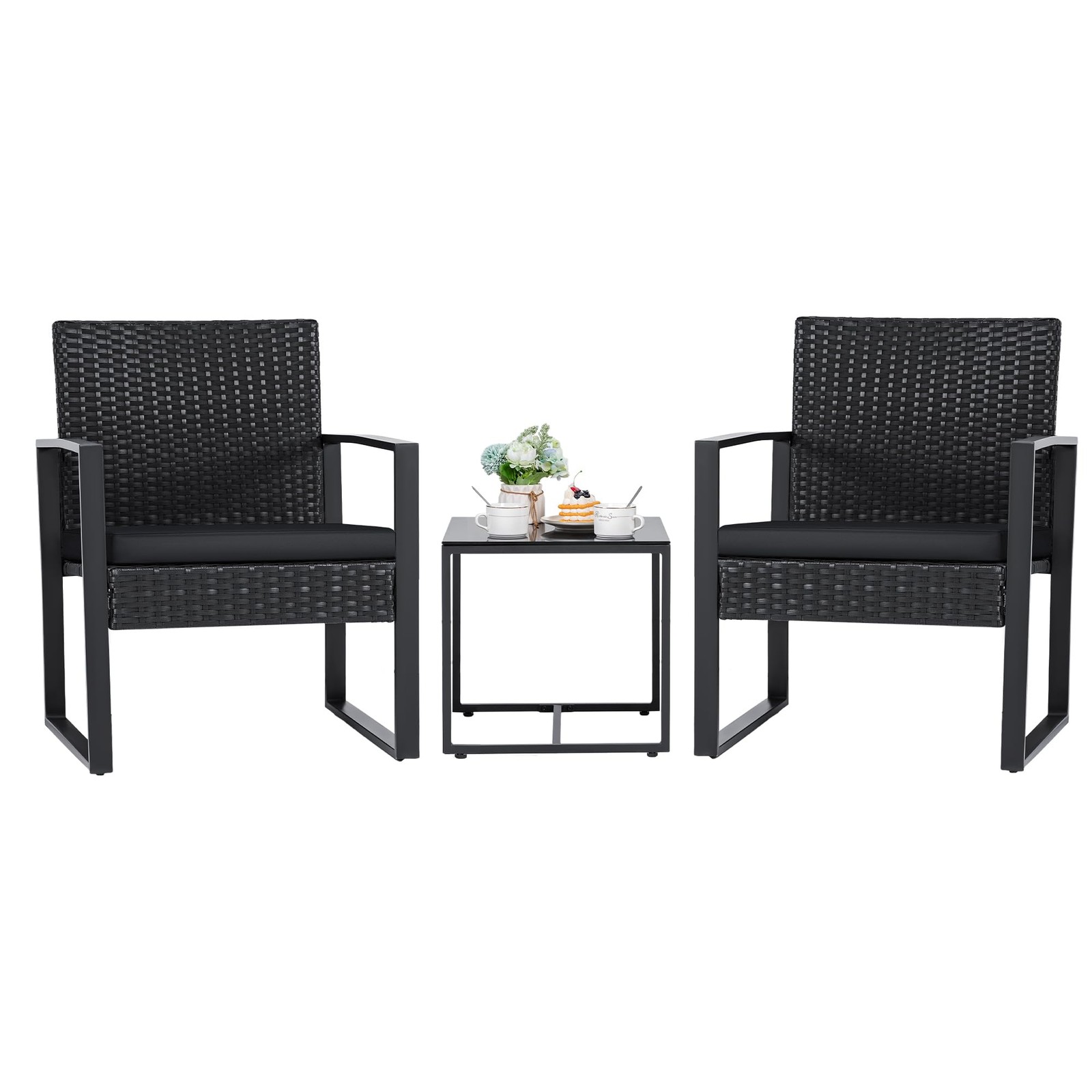 Outdoor Patio Furniture Modern Rattan Chair Conversation Set With Coffee Table