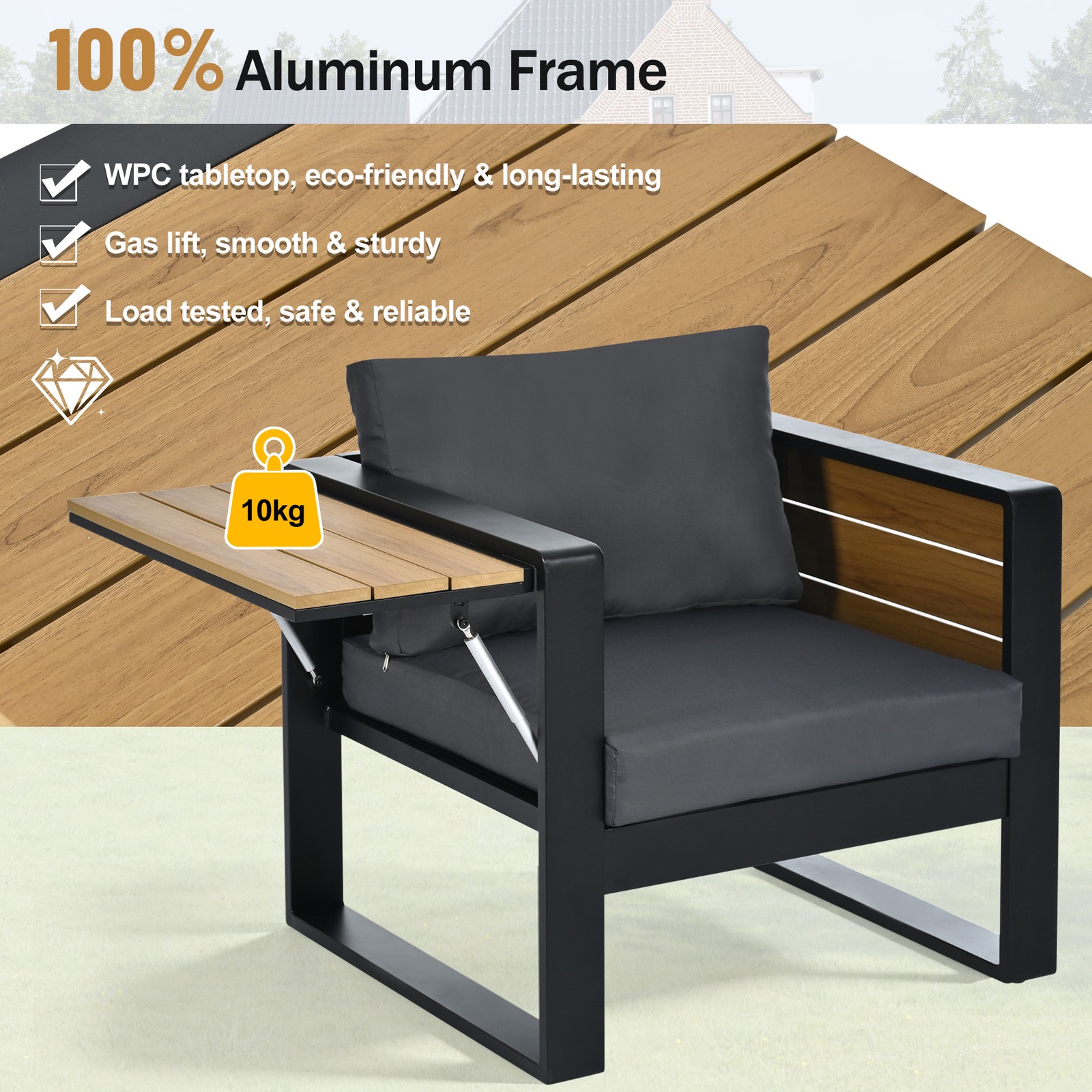 4-Piece Outdoor Patio Furniture Set, 3-Seater Sofa & 2 Armchairs, Grey