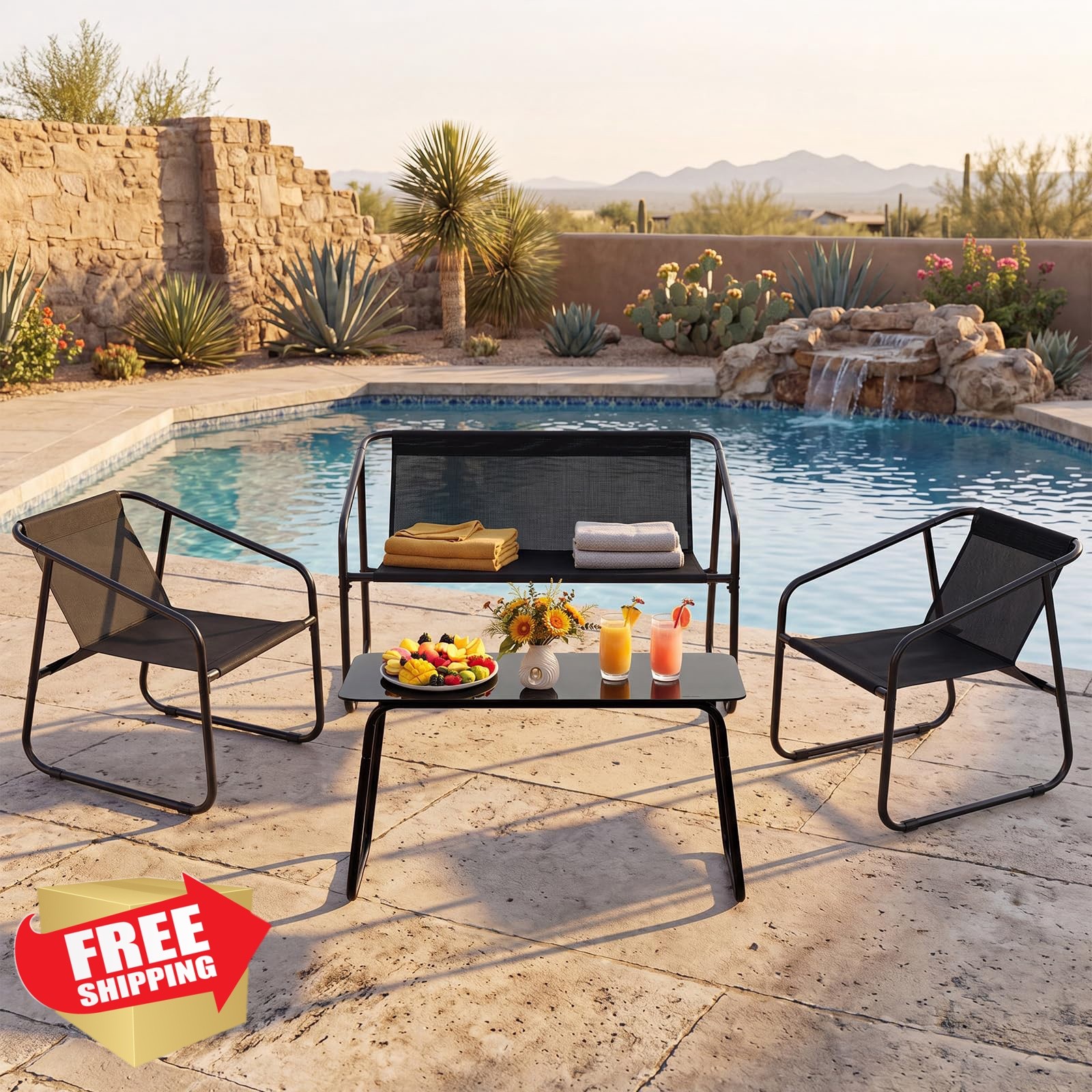 DUMOS 4 PC Patio Furniture Set Black