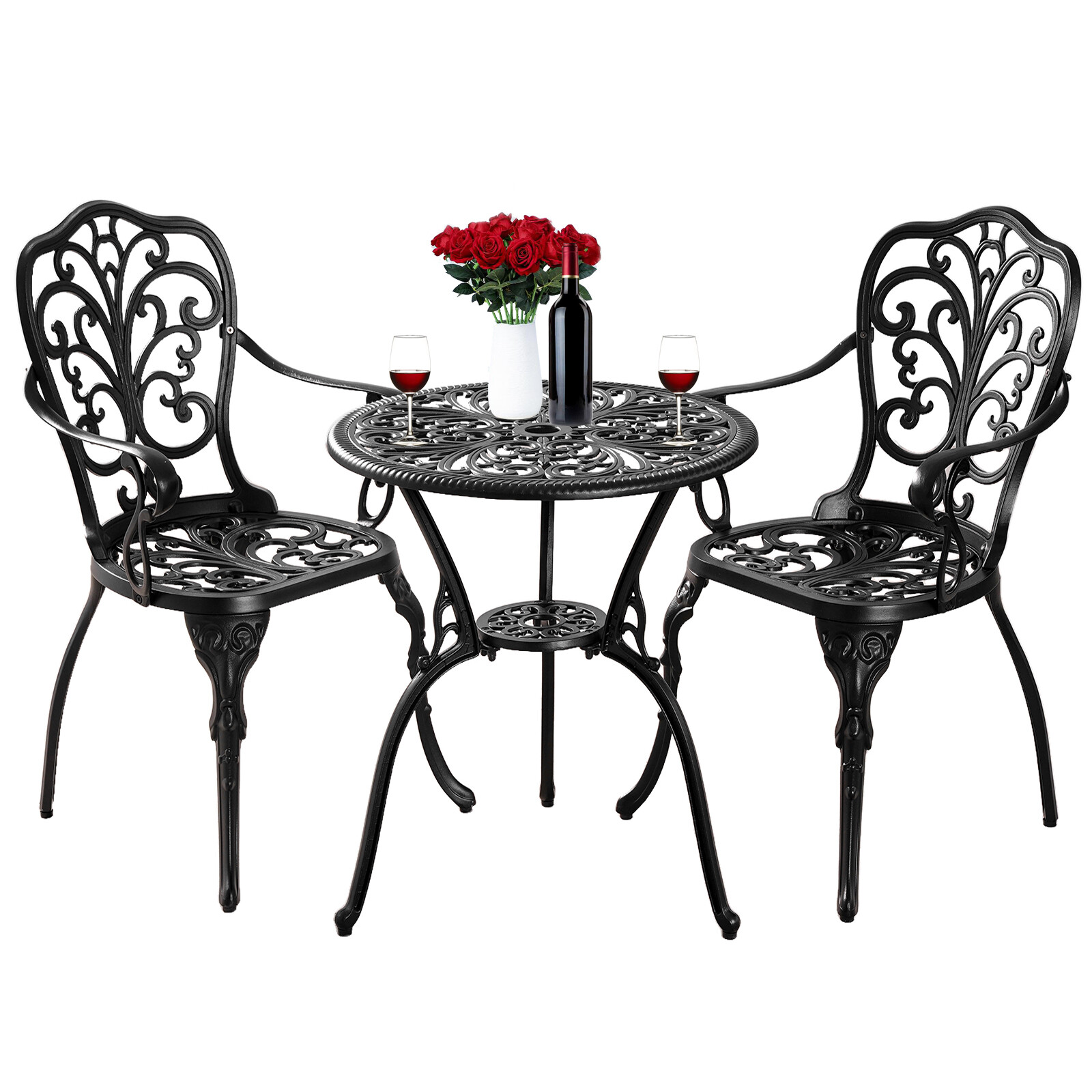 3PCS Patio Table and Chairs New Bistro Set Cast Aluminum Outdoor Furniture Black