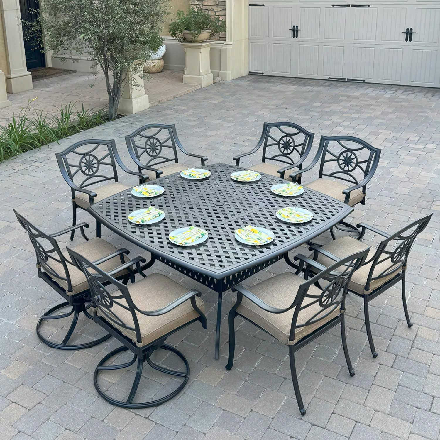 Ten Star 9 Pc Cast Aluminum Dining Set Swivel Rockers by Darlee