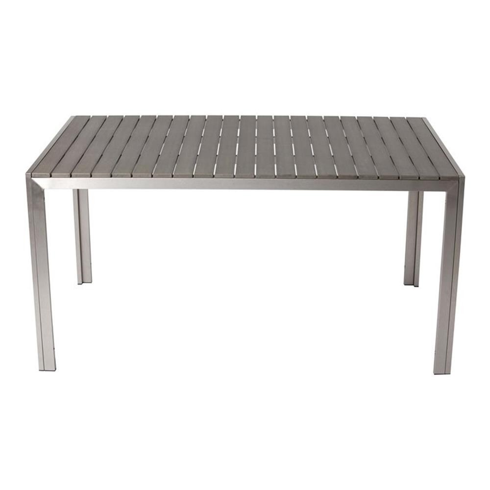 Pemberly Row 59″ Modern Aluminum Frame Patio Dining Table in Gray