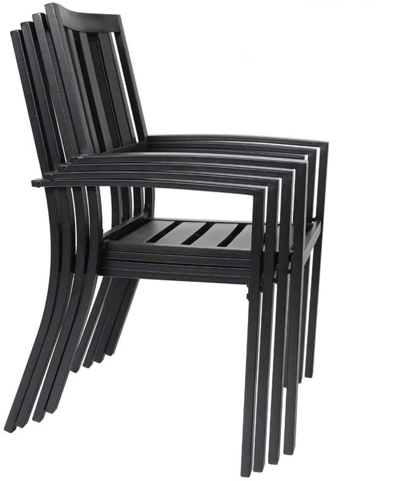 6Pcs Outdoor Patio Dining Set Stackable Dining Chairs Table with Patio Umbrella