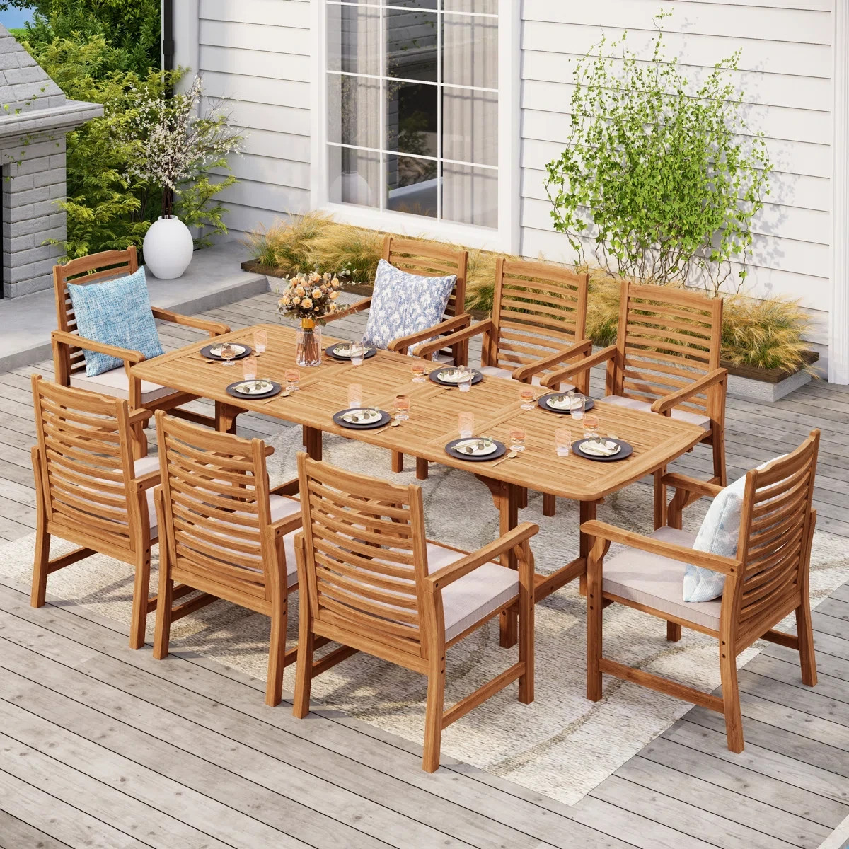 (REDUCED) Patio Dining Set (9 pc) (Extendable Table) (Cushions) (Free Shipping)