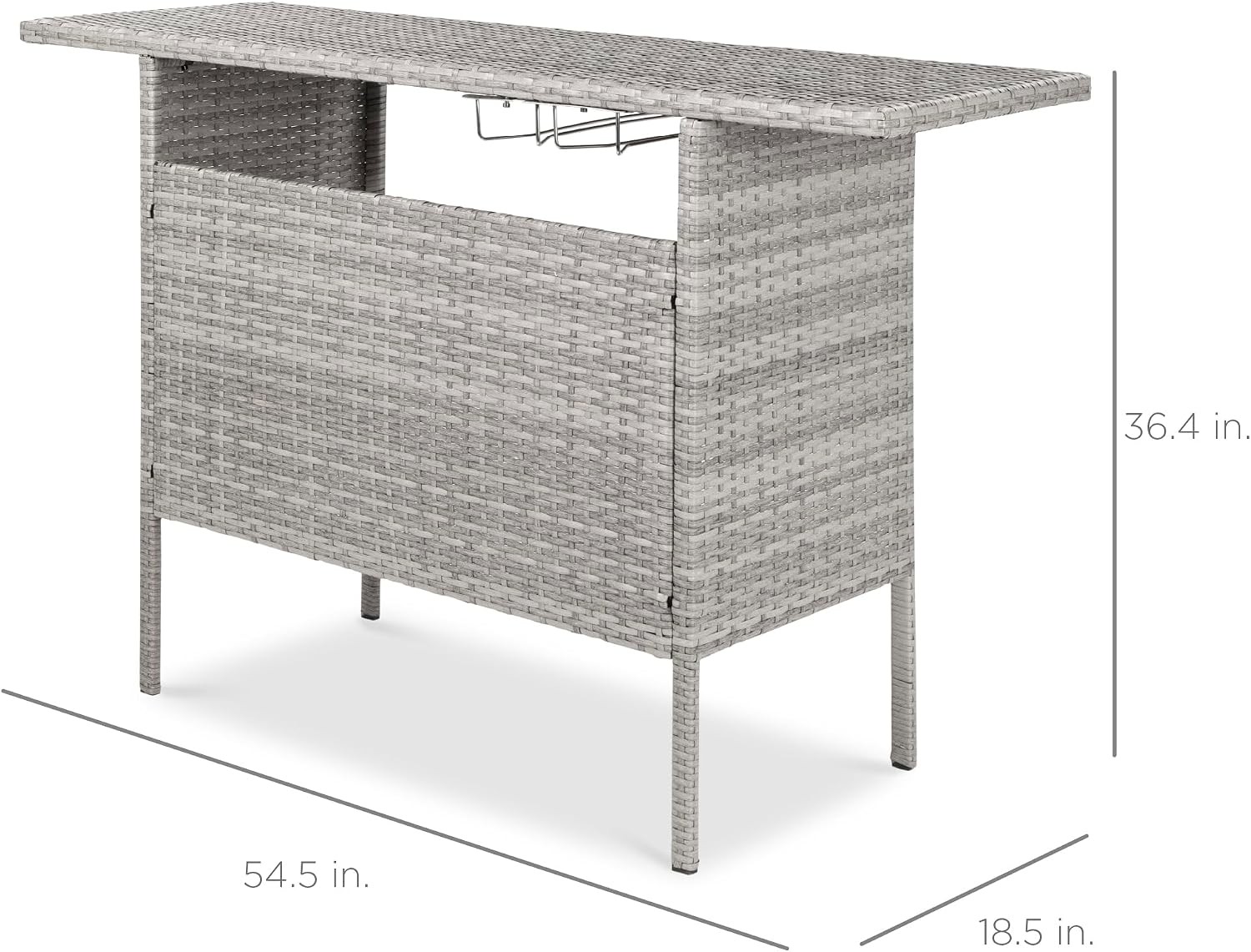 Outdoor Patio Wicker Bar Counter Table Backyard Furniture W/ 2 Steel Shelves & 2