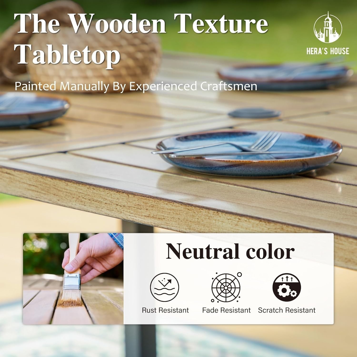 Modern Wood-Like Outdoor Dining Set for 6 – Breathable Chairs & Umbrella Hole