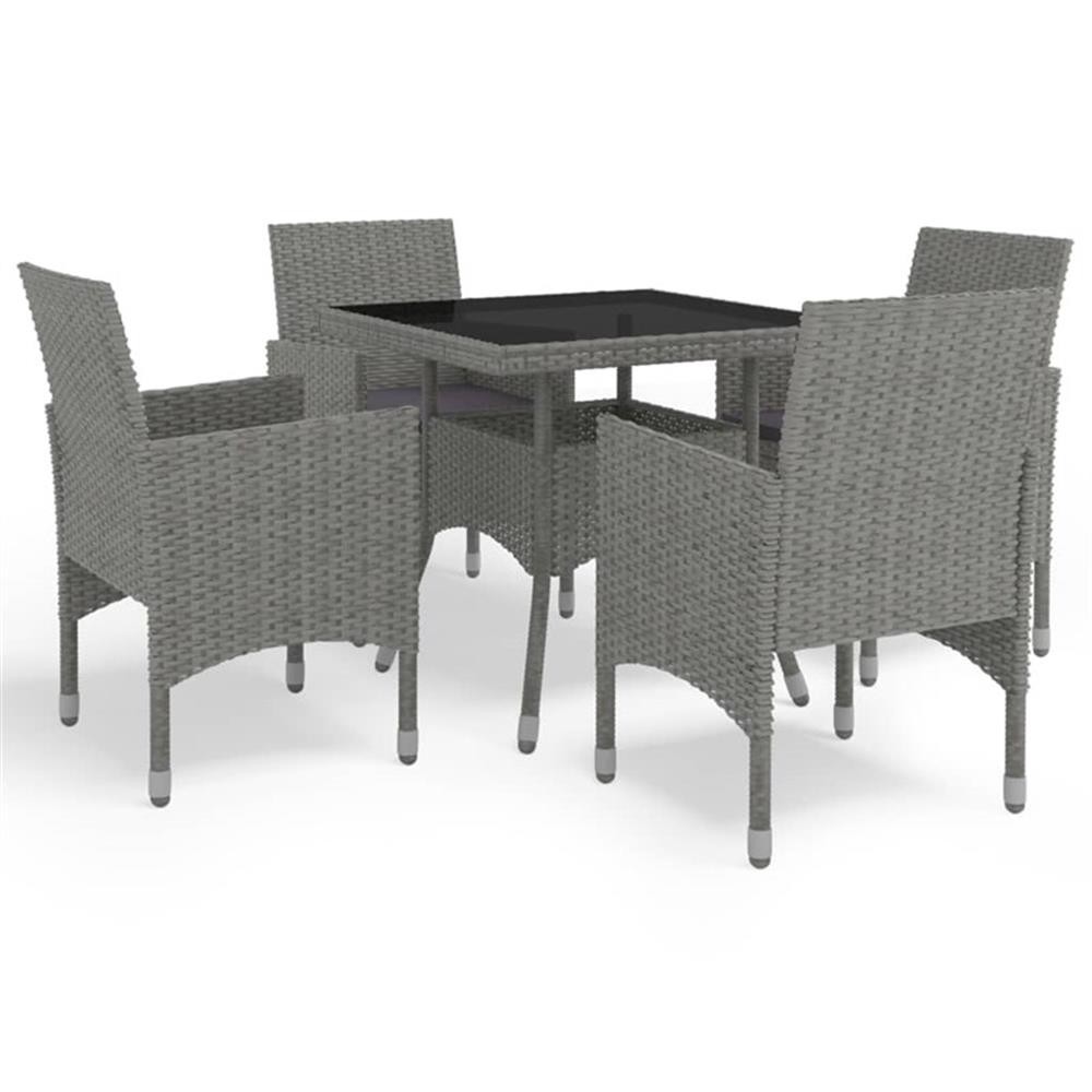 Bowery Hill Dining Set in Gray w/ Poly Rattan/Tempered Glass/Powder-Coated Steel
