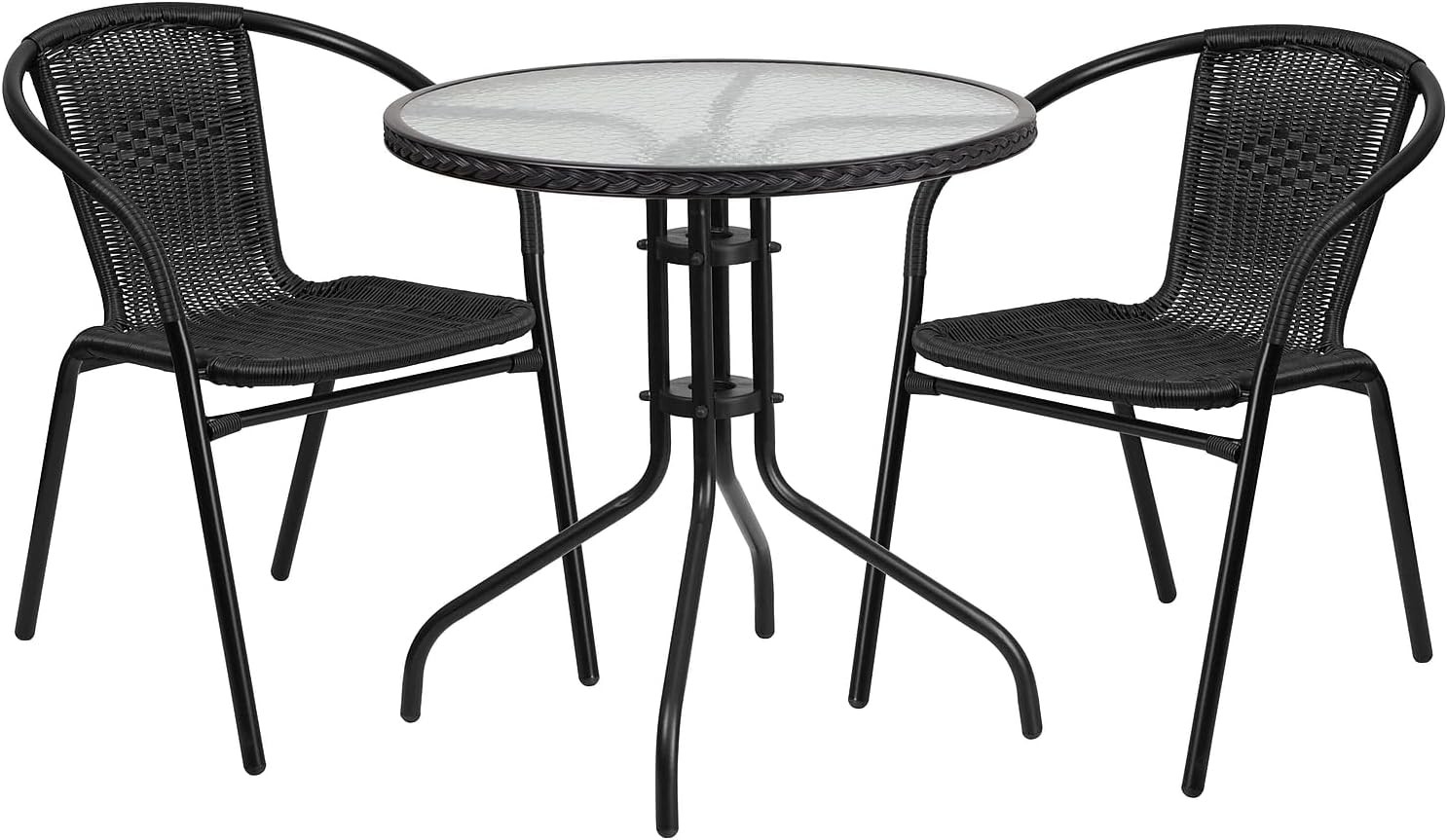 Flash Furniture 3-Piece Patio Dining Set with Round Glass Metal Table and chair