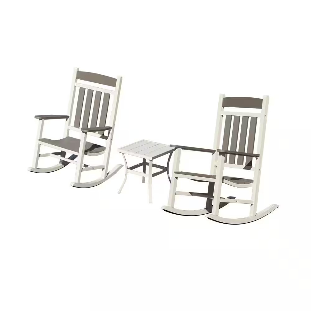 3 Pieces Plastic Outdoor Rocking Chairs Set, Oversized Rockers for Adults, Porch