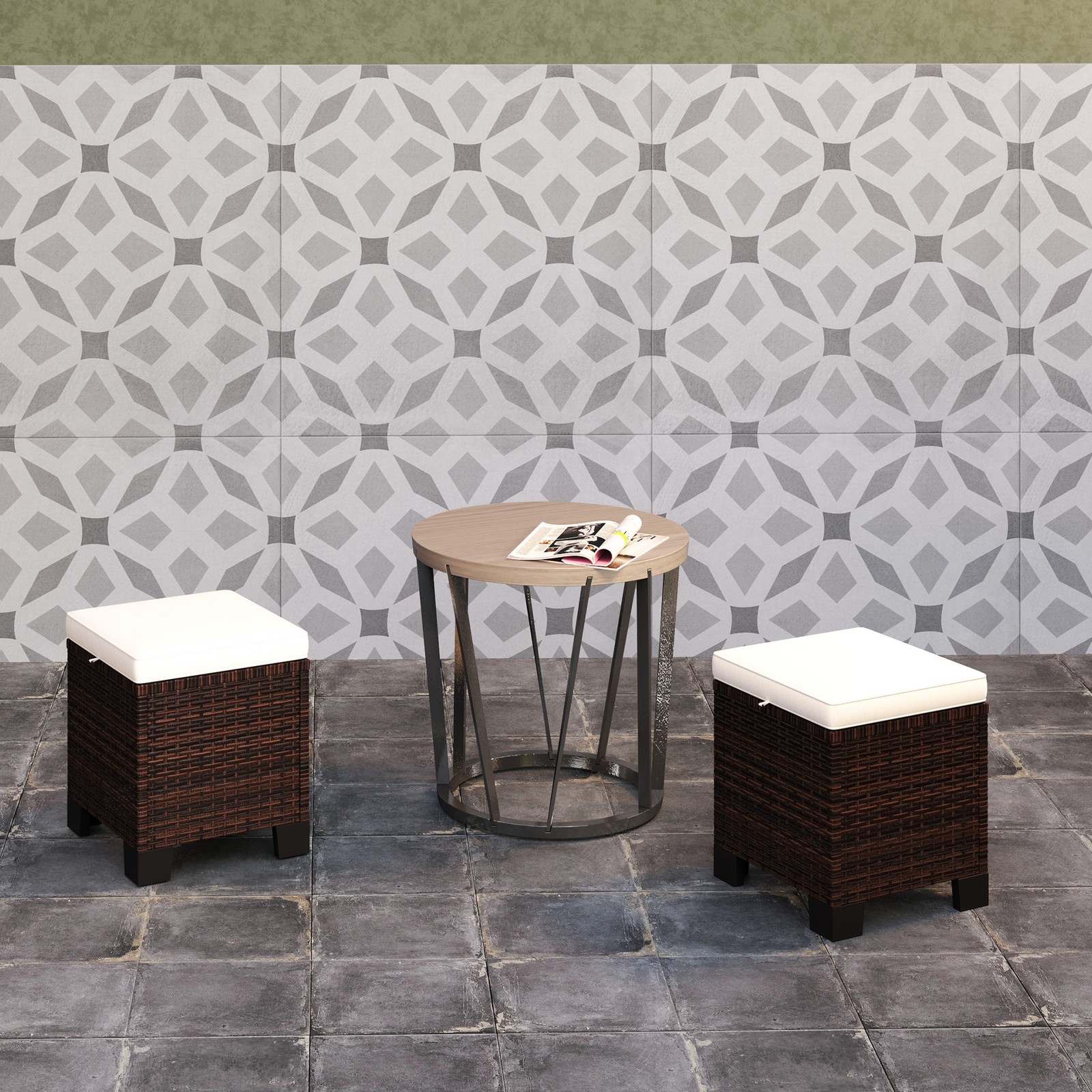 Outdoor Patio Table Round with Glass Top Garden Furniture
