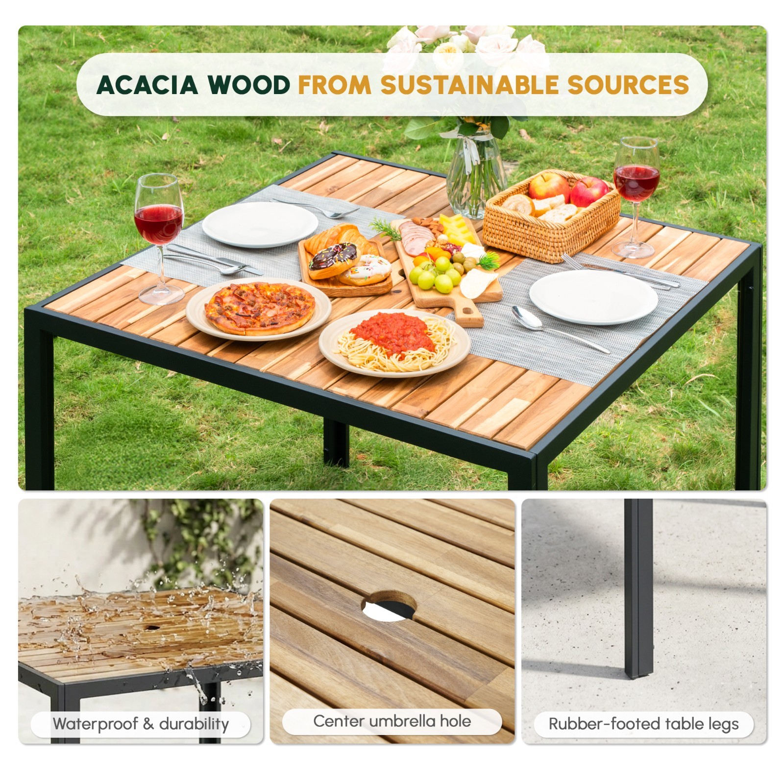 All Weather 5-Piece Patio Dining Table Sets, Patio Conversation Set Wood Table