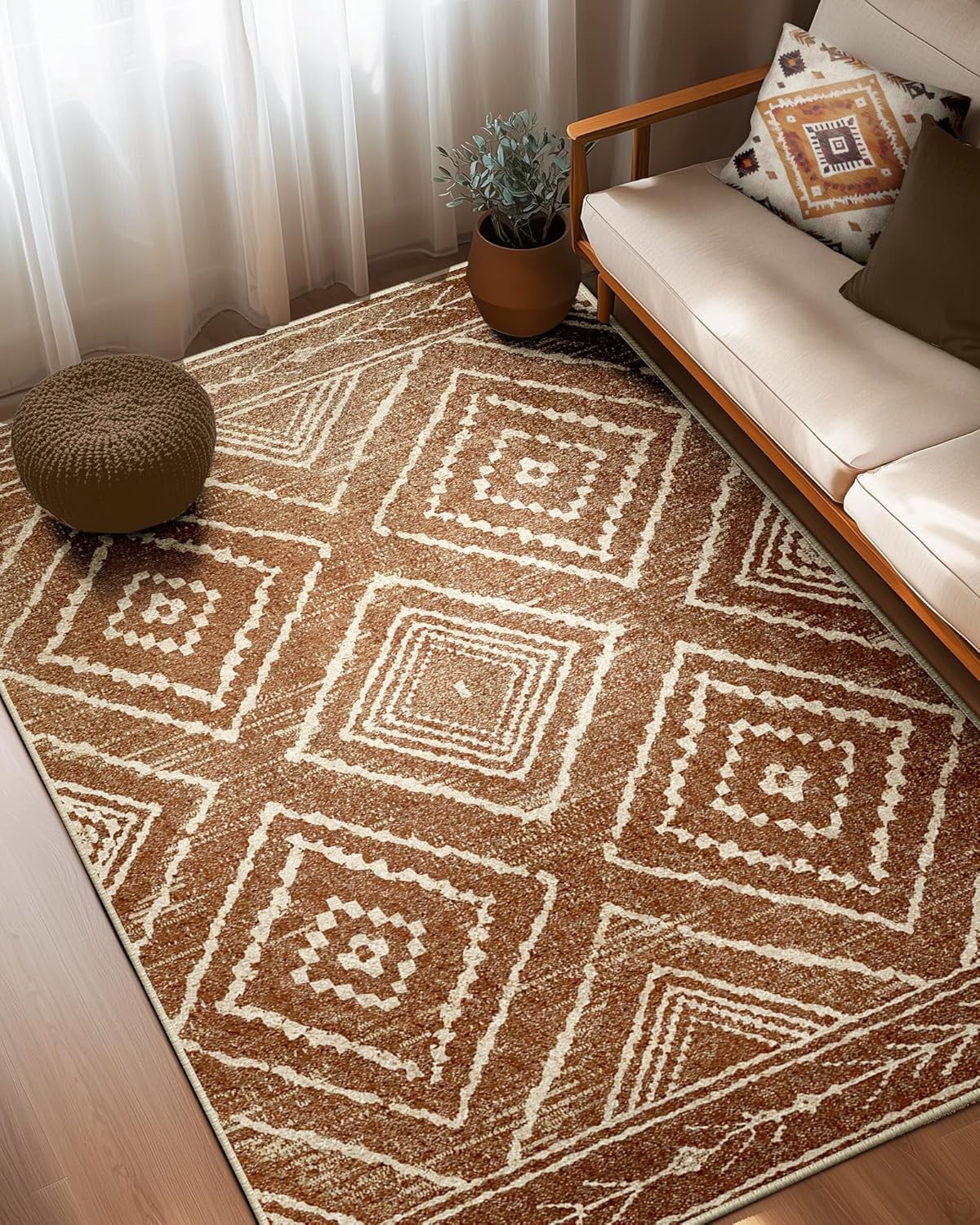 Area Rug 5×7 Rug hine Washable Non-Slip Low Pile Print Pattern Western
