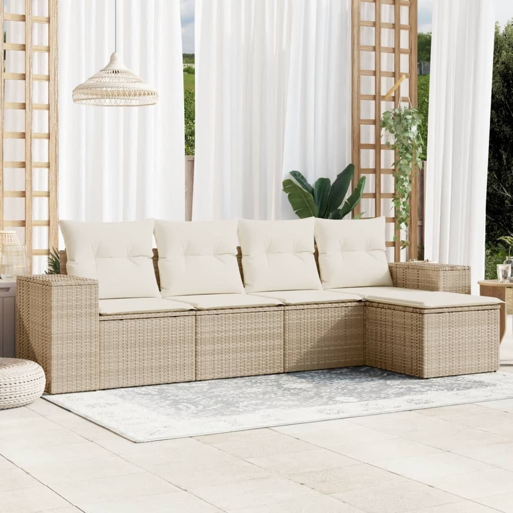 Garden Sofa Set Beige PE Rattan Medium Modular Garden Sofa Set