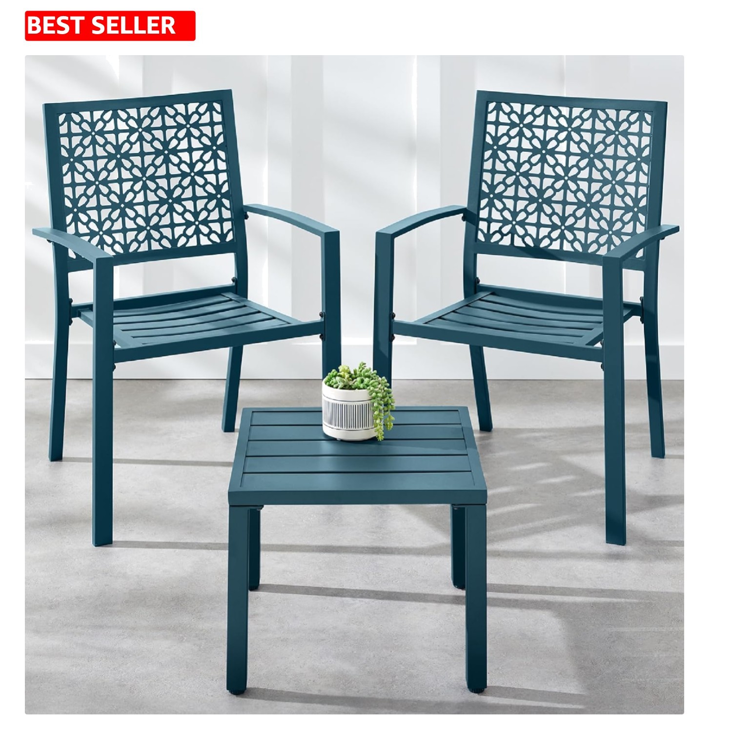 Elegant Peacock Blue 3-Piece Bistro Set – Perfect Stackable Outdoor Furniture