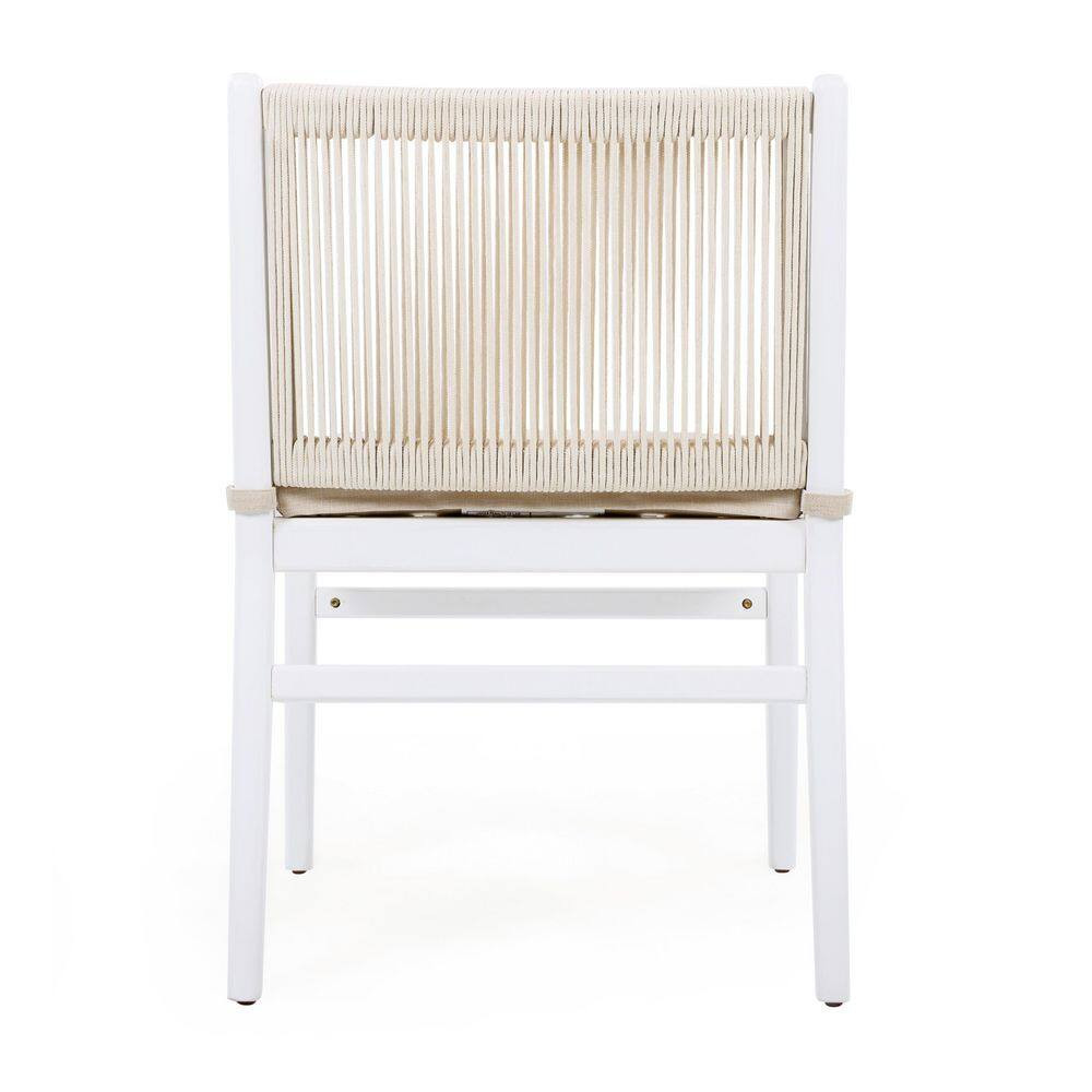 2-Piece Outdoor Dining Chairs Acacia Wood Patio Armchair with Rope and Cushion,