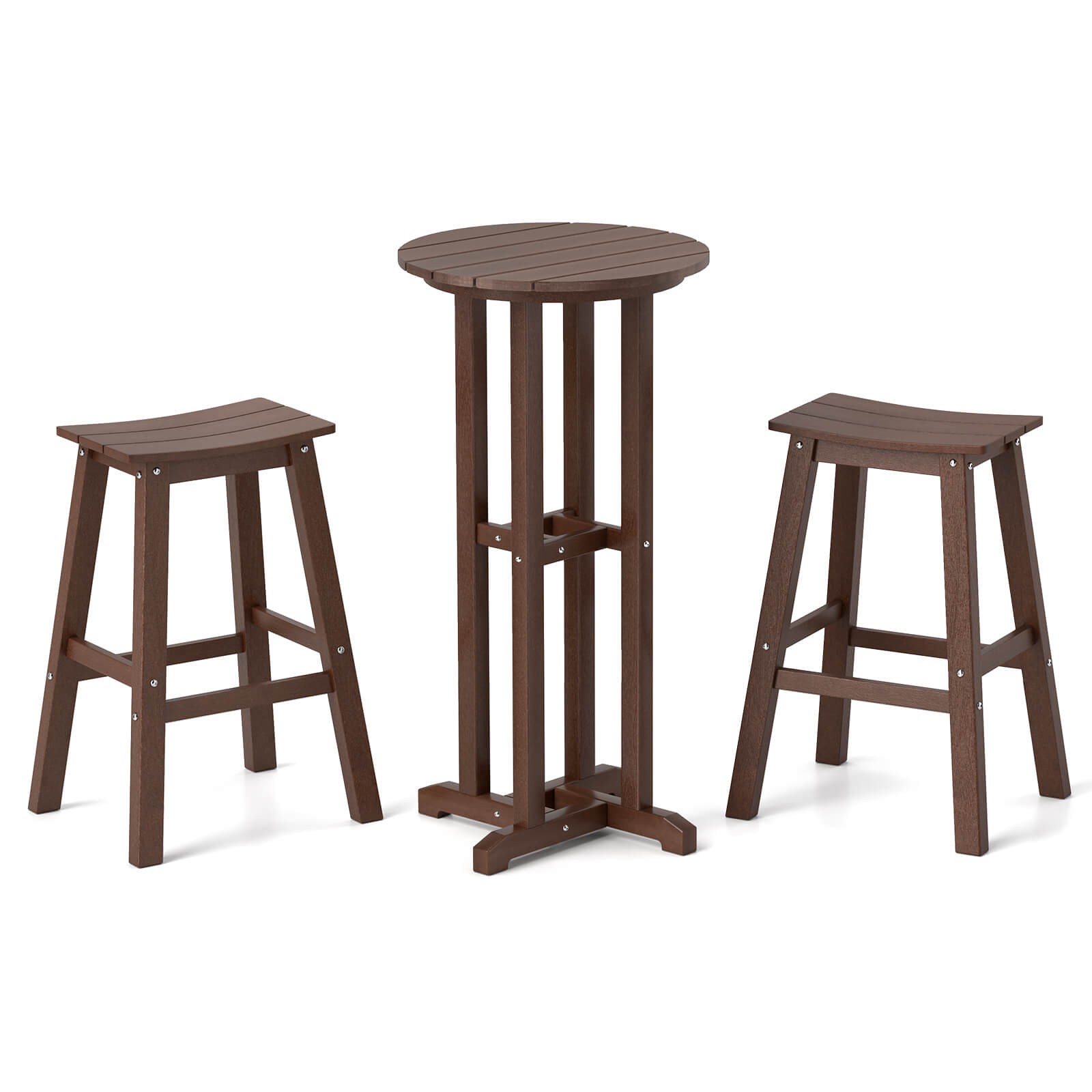 3PCS Outdoor HDPE Bar Table & Chair Set for 2 w/ Footrests for Garden Yard Pool