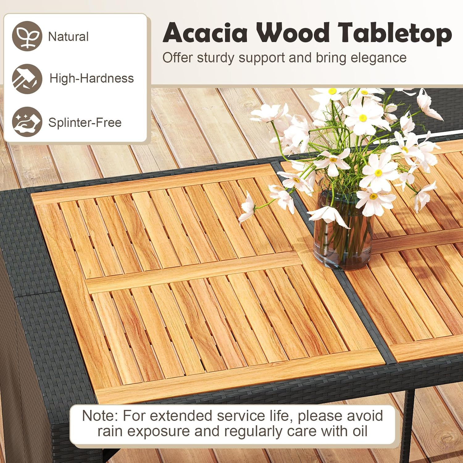 Stylish 7-Piece Wicker Bar Set with Acacia Table & 6 Rattan Stools