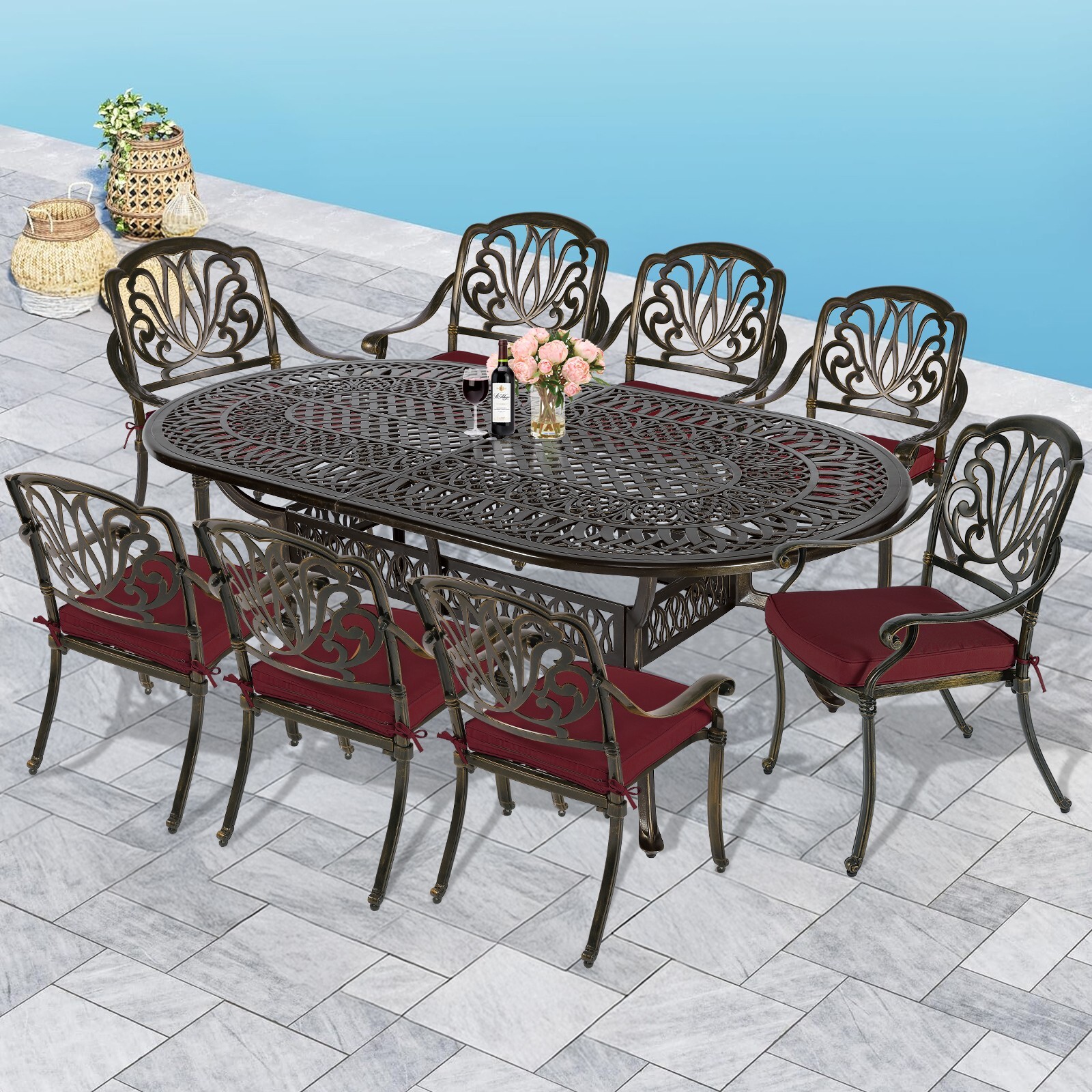9 Piece Outdoor Patio Dining Sets for 8 Person Cast Aluminum Patio Furniture Set