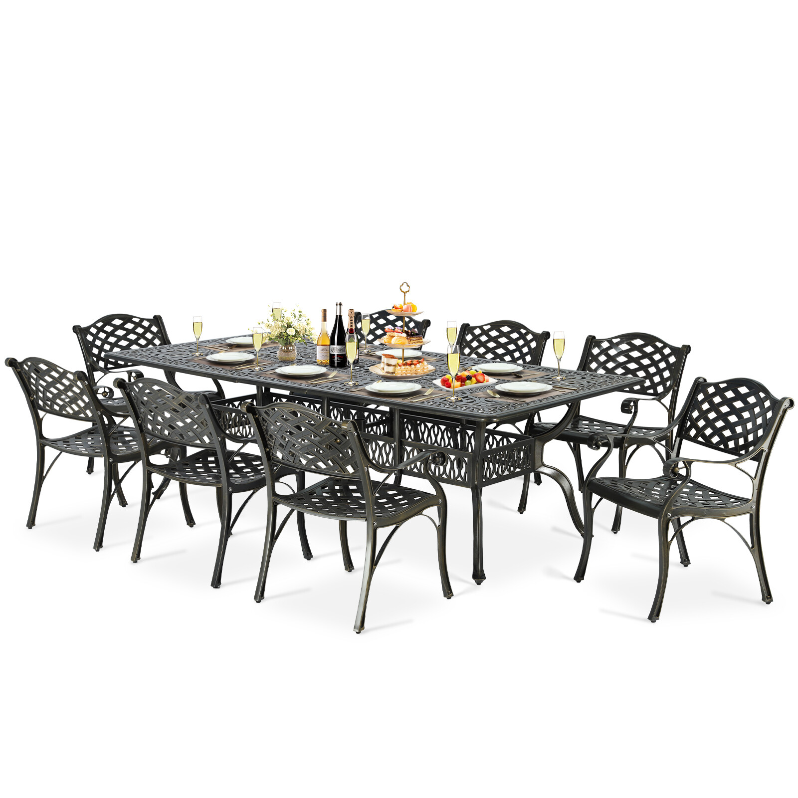 9 PCS Outdoor Furniture Table & Chairs Set for 8, Cast Aluminum Patio Dining Set
