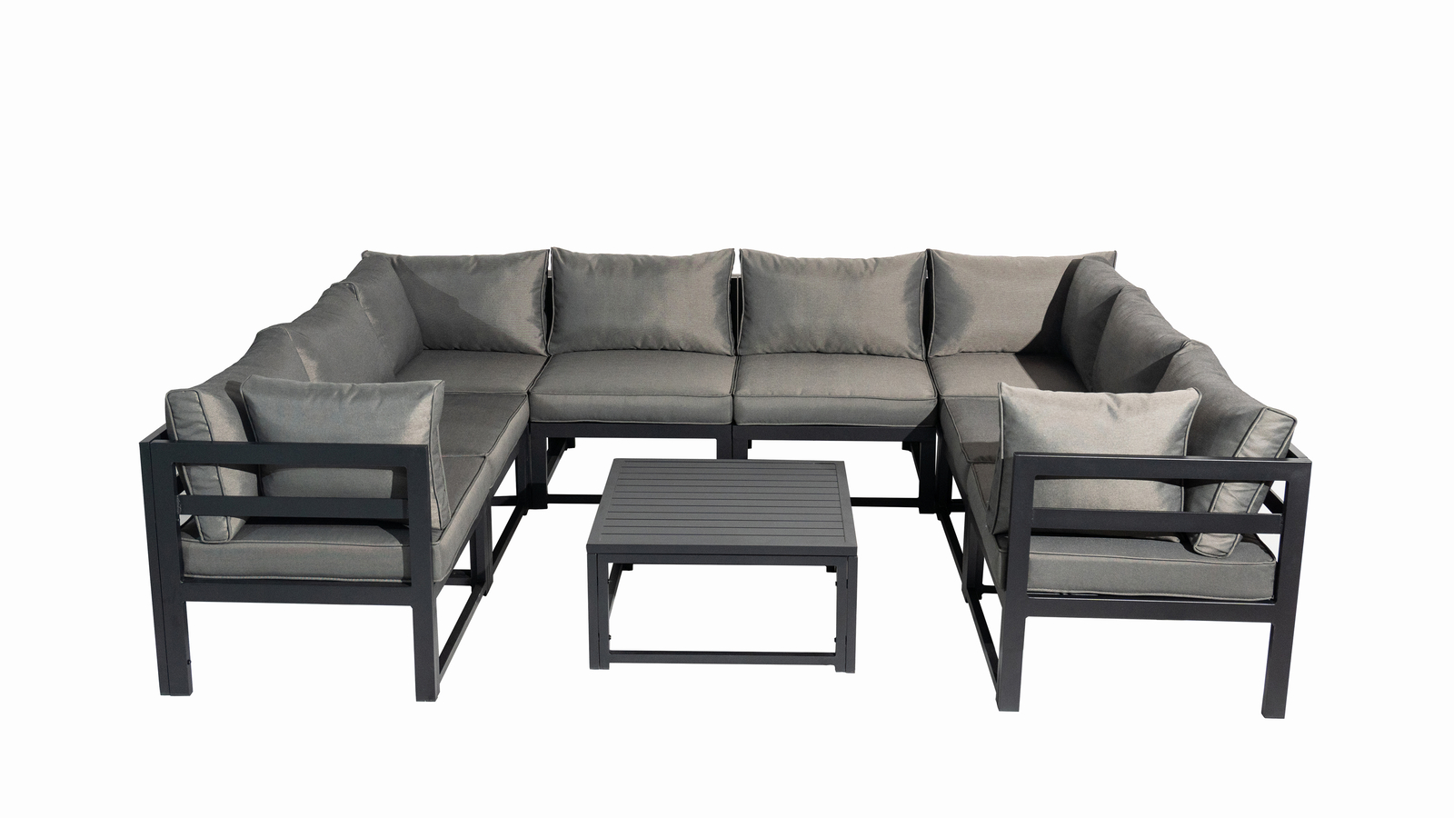8 Seater L-shape Aluminium Garden Corner Sofa Set w Padded Cushions Coffee Table