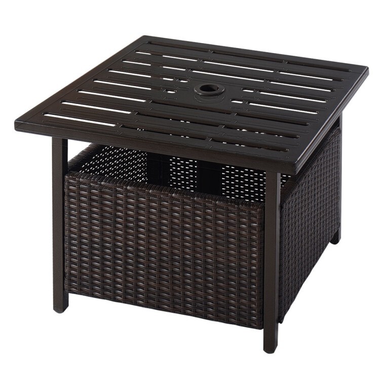 Brown Rattan Wicker Steel Side Table Outdoor Furniture Deck Garden Patio Pool
