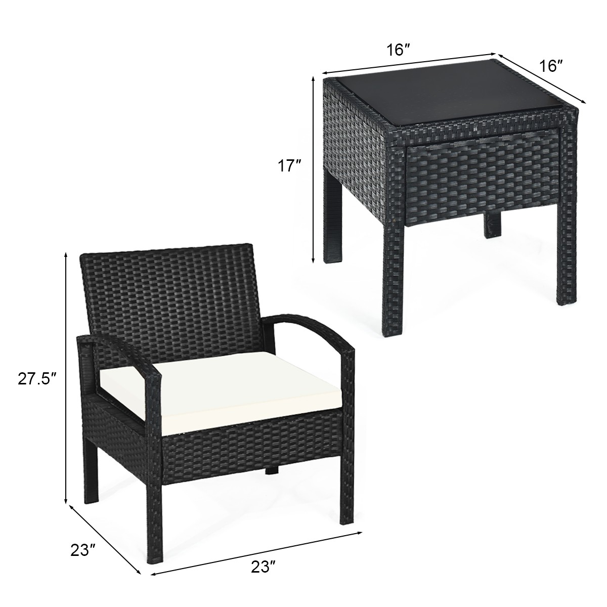 Patiojoy 3PCS Patio Rattan Furniture Set Conversation Sofa Coffee Table Backyard