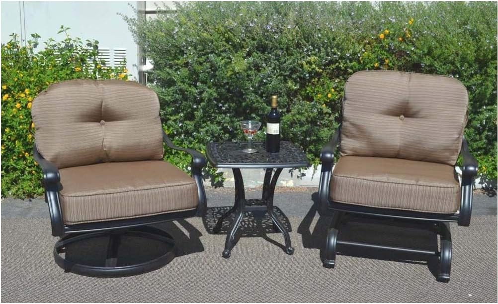 Bistro 3 Piece Set Outdoor Elisabeth Club Rocker – Spring Base Swivel Chairs.