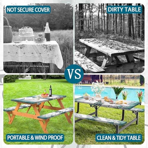 Rustic Farmhouse Teal Flower Picnic Table Cover 72″ x 30″ (Rectangular) Multi1