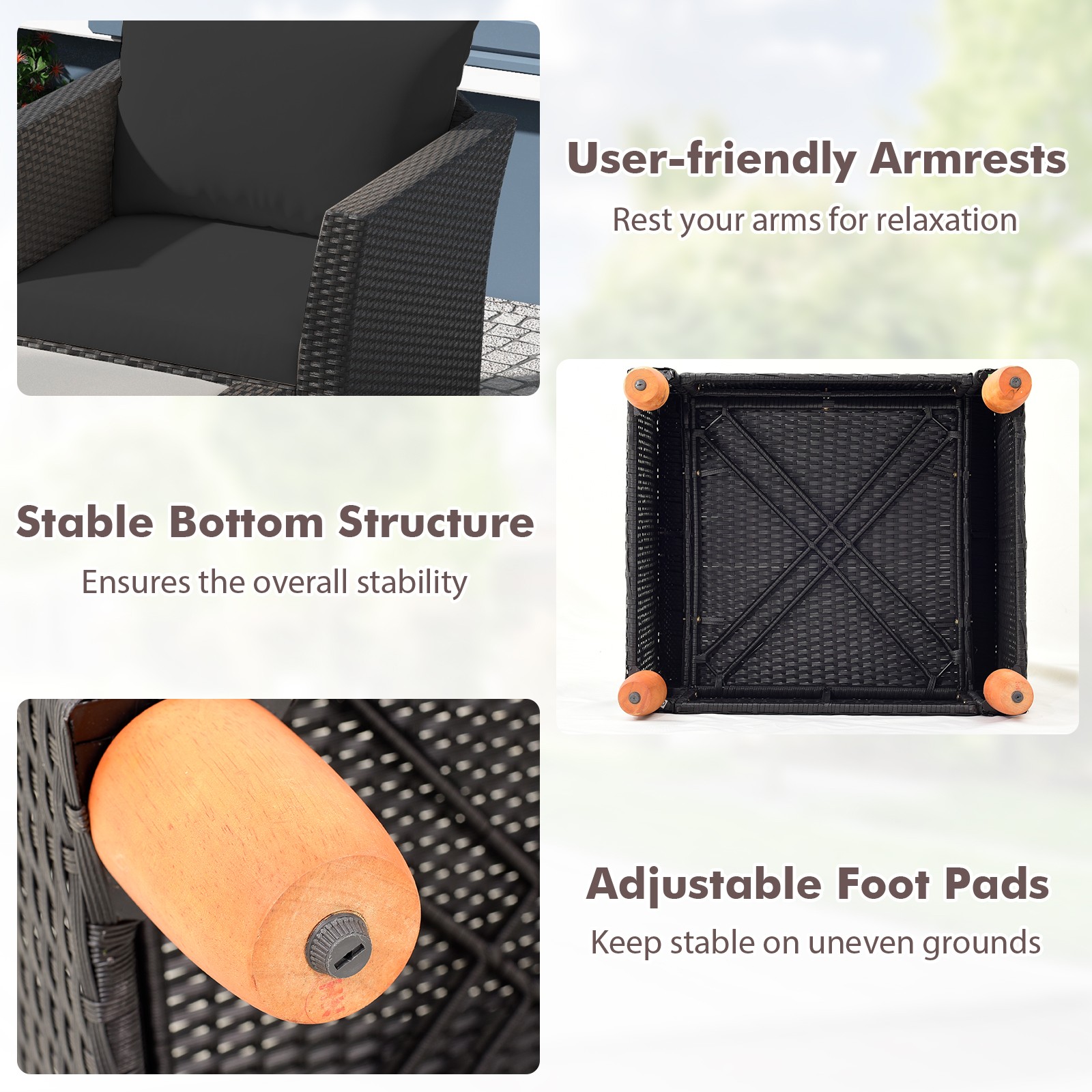 5 PCS Patio Furniture Set w/ Storage Table Ottomans Soft Pillows and Cushions