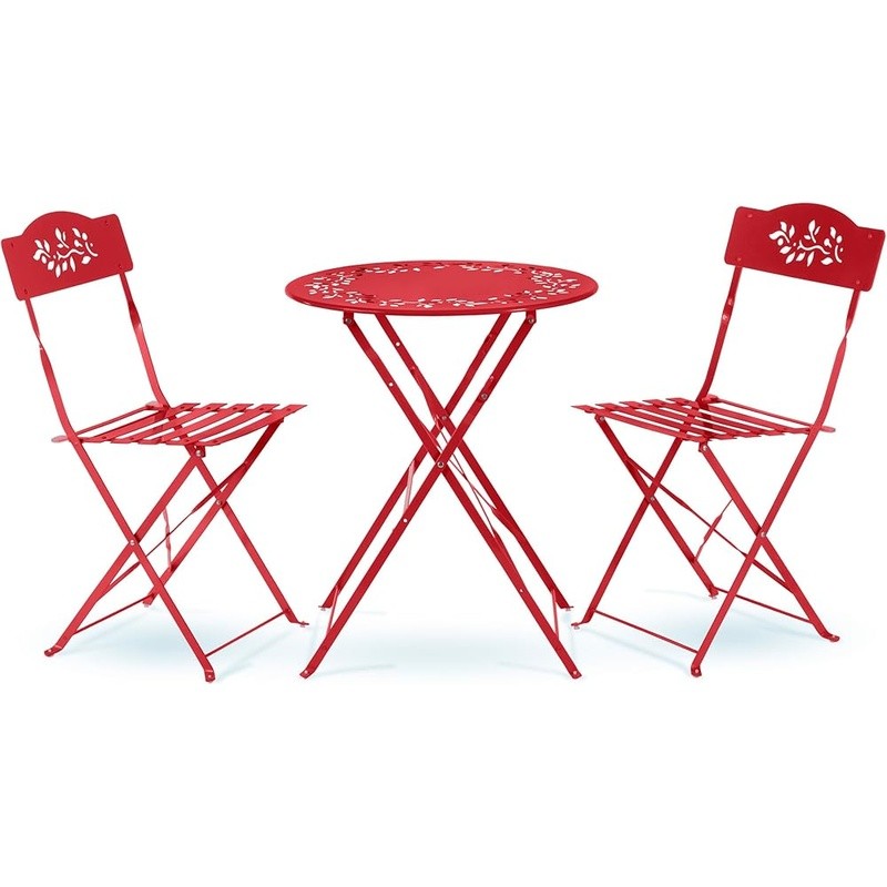 Compact Steel Bistro Set 3 Piece Folding Chairs Table Durable Outdoor Furniture