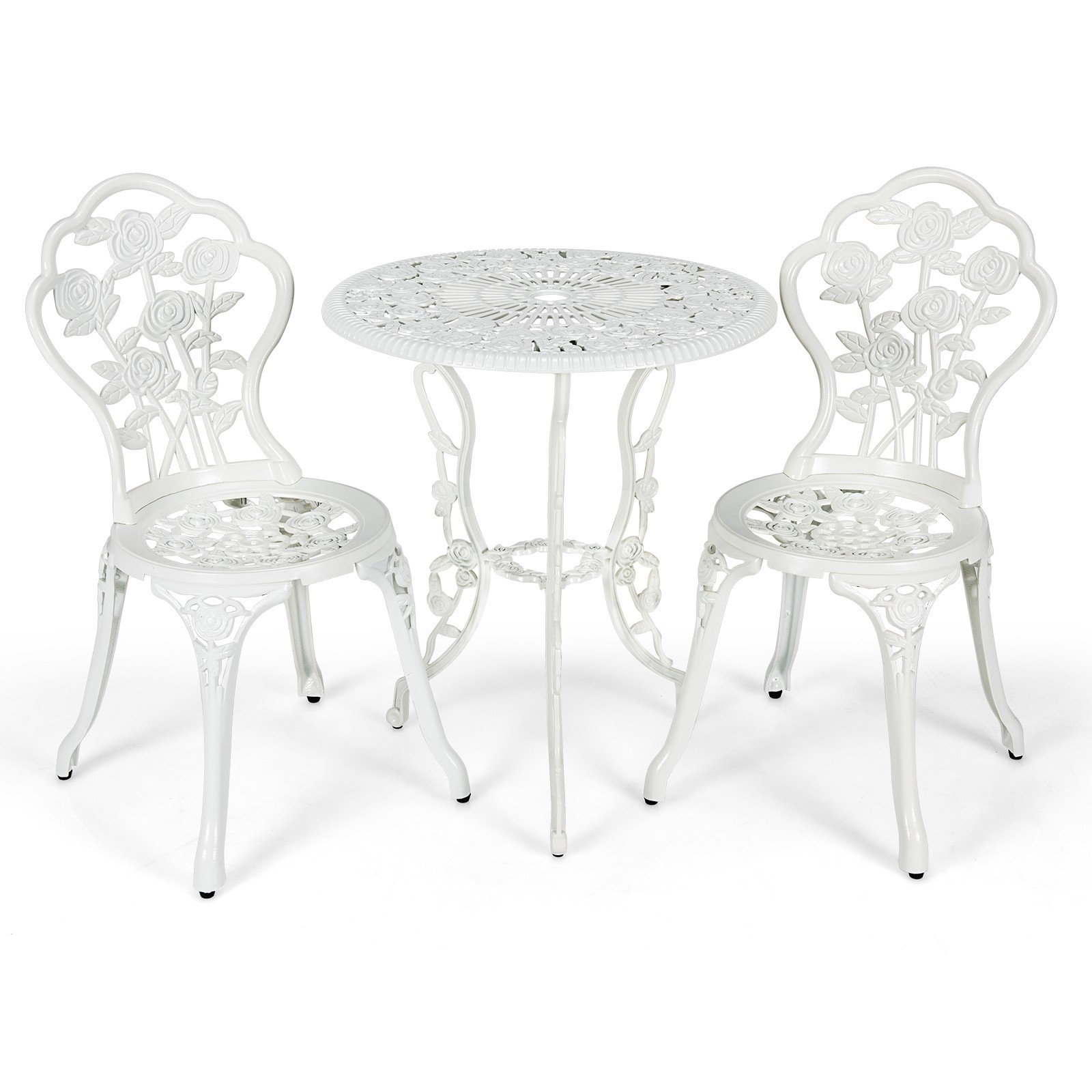 Patiojoy 3PCS Cast Aluminum Patio Bistro Furniture Set Rose Design Balcony White
