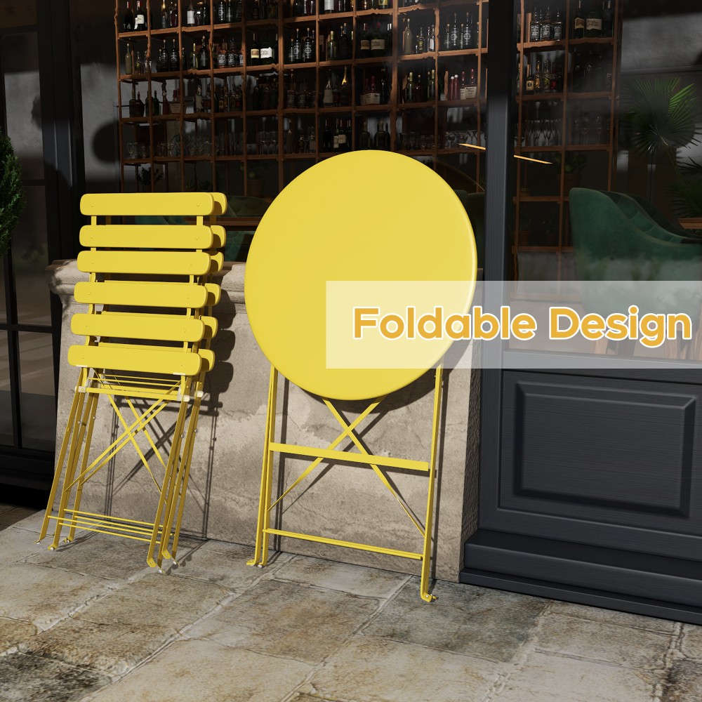 2-Person Folding Bistro Set with Cushions, Table & 2 Chairs, Yellow